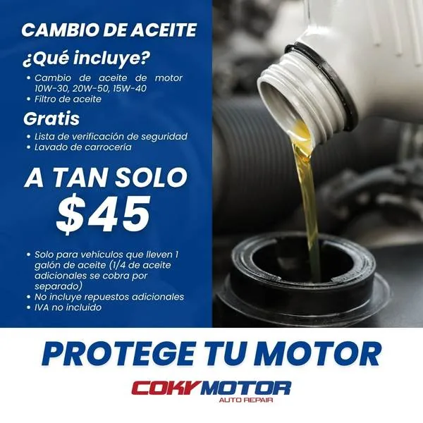 Promo cambio de aceite a $45